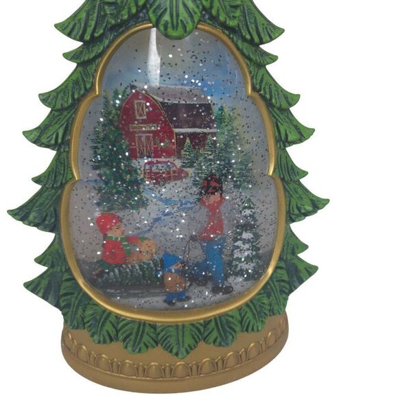 Christmas Tree Snow Globe Glitter Illuminated Barn Scene LED Lights - Picture 3 of 4